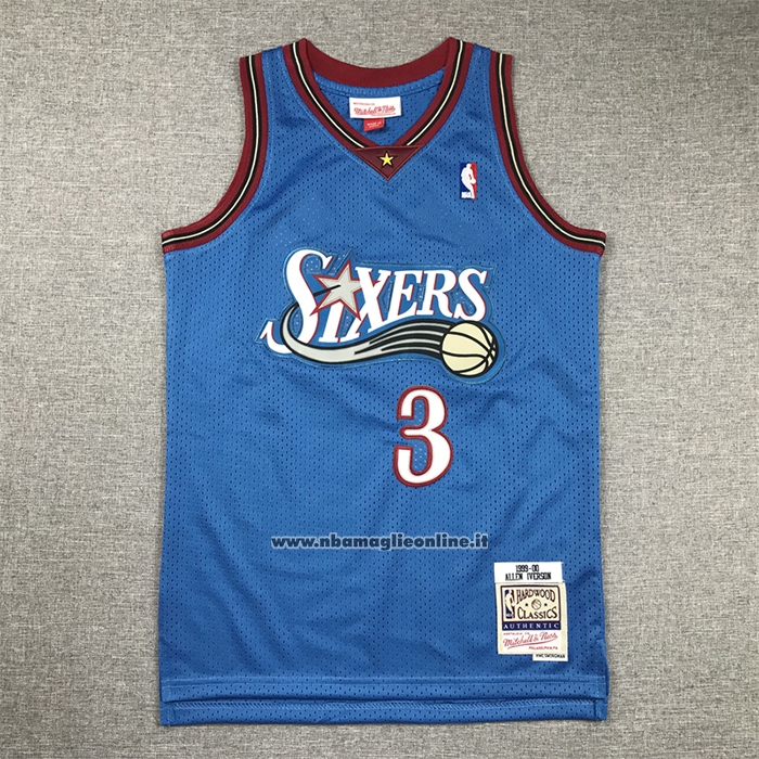 Maglia Bambino Philadelphia 76ers Allen Iverson #3 Mitchell & Ness 1999-00 Blu
